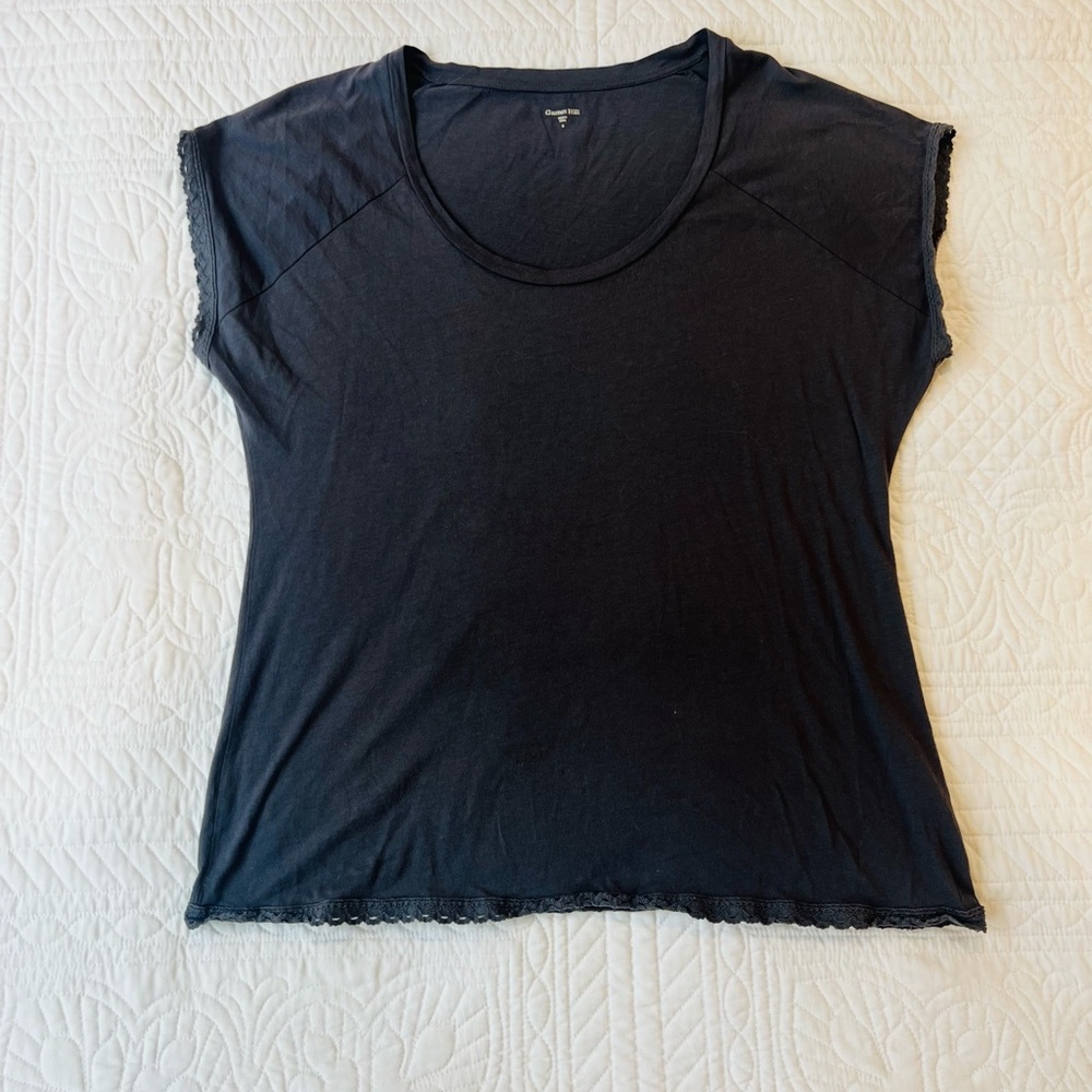 Garnet Hill Dark Gray Short-Sleeve Tee with Lace Trim